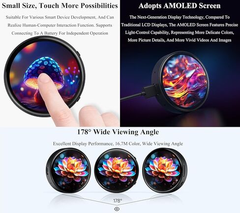 ESP32-S3 1.75inch AMOLED Round Touch Display Development Board, 466×466, QSPI Interface, Onboard Dual Digital Microphone Array, Support AI Speech Interaction, GPS Version with Speaker+GNSS Antenna in Kuwait