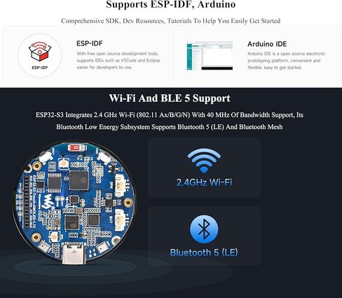 ESP32-S3 1.75inch AMOLED Round Touch Display Development Board, 466×466, QSPI Interface, Onboard Dual Digital Microphone Array, Support AI Speech Interaction, GPS Version with Speaker+GNSS Antenna in Kuwait