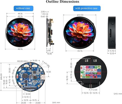 ESP32-S3 1.75inch AMOLED Round Touch Display Development Board, 466×466, QSPI Interface, Onboard Dual Digital Microphone Array, Support AI Speech Interaction, GPS Version with Speaker+GNSS Antenna in Kuwait