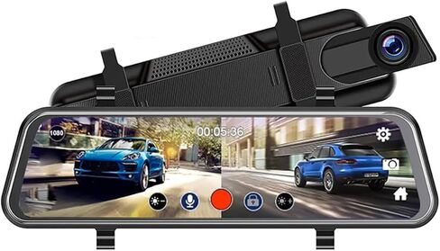 10'' Mirror Dash Cam for Volkswagen Taos (AWD) 2022 2023 2024, 1080P Front＋Rear View Mirror Camera with Touchscreen, View Night Vision, Wide Angle, Loop Recording, 64GB Included in Kuwait