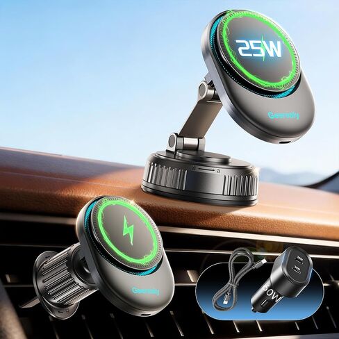 for 25W MagSafe Car Mount Charger with Cooling Fan, Magnetic Wireless Car Charger, Suction Cup & Vent Attachment Phone Holder, 25W Fast Charging Car Cooling Phone Mount for iPhone 17/16,S26 Ultra in Kuwait