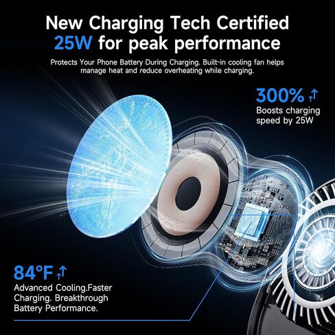 for 25W MagSafe Car Mount Charger with Cooling Fan, Magnetic Wireless Car Charger, Suction Cup & Vent Attachment Phone Holder, 25W Fast Charging Car Cooling Phone Mount for iPhone 17/16,S26 Ultra in Kuwait