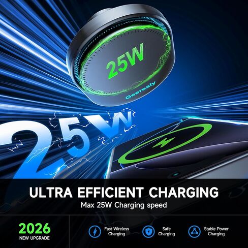 for 25W MagSafe Car Mount Charger with Cooling Fan, Magnetic Wireless Car Charger, Suction Cup & Vent Attachment Phone Holder, 25W Fast Charging Car Cooling Phone Mount for iPhone 17/16,S26 Ultra in Kuwait