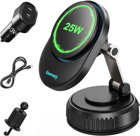 for 25W MagSafe Car Mount Charger with Cooling Fan, Magnetic Wireless Car Charger, Suction Cup & Vent Attachment Phone Holder, 25W Fast Charging Car Cooling Phone Mount for iPhone 17/16,S26 Ultra in Kuwait