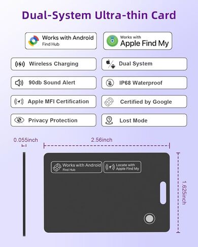 Thin Wallet Tracker Card, Find My or Google'S Find Hub App, Dual System Both iOS and Android Tracker Card, Item Finder for Luggage Passports, Phone,IP68 (1-Black) in Kuwait