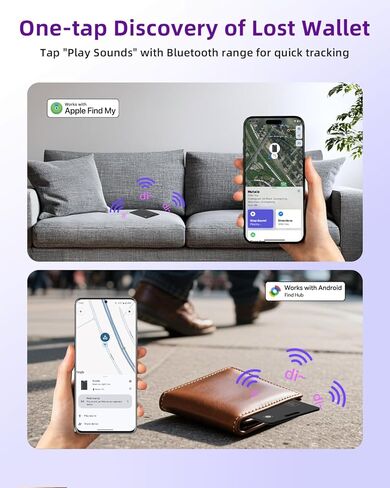 Thin Wallet Tracker Card, Find My or Google'S Find Hub App, Dual System Both iOS and Android Tracker Card, Item Finder for Luggage Passports, Phone,IP68 (1-Black) in Kuwait