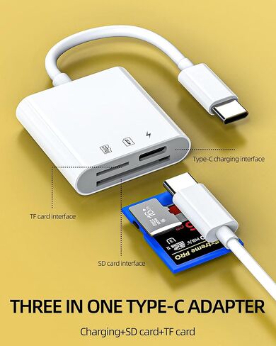 USB C Hub Multiport Adapter for iPhone 15 Pro Max Plus iPad Air Mini(3in1) SD Card Reader Micro TF Card Camera Memory Type C Charger Cable Dongle Compatible for Samsung MacBook Flash Drive in Kuwait