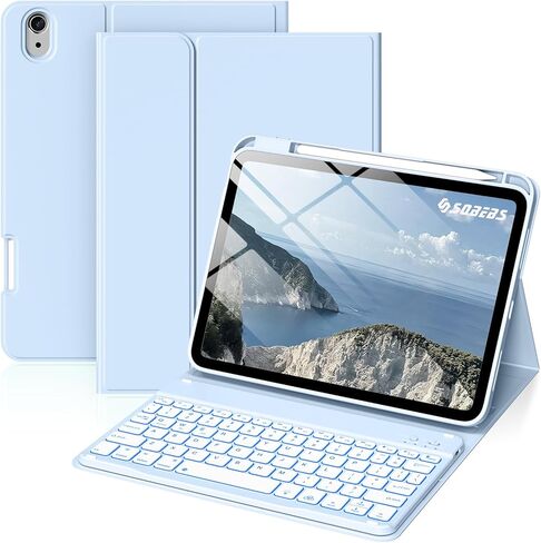 حافظة لجهاز iPad A16 11th 10 مع لوحة مفاتيح: حافظة لوحة مفاتيح بإضاءة خلفية مع لوحة تتبع وحامل أقلام، مغناطيسية قابلة للفصل للطلاب للتعلم اليومي وتدوين الملاحظات، وردي فاتح in Kuwait