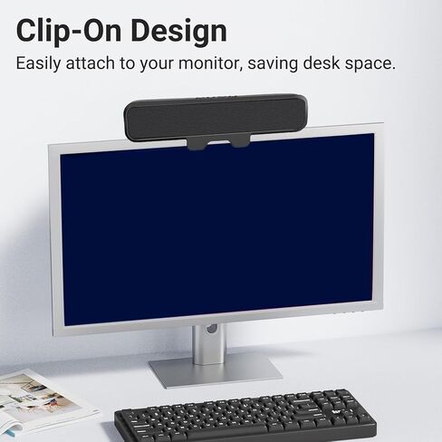 PUSOKEI 10W USB Computer Speakers for Desktop, Clamp - on Monitor Soundbar with Volume Control and Mute Key, USB - C Powered Stereo Mini PC Speakers, Plug & Play in Kuwait