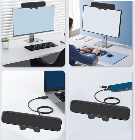 PUSOKEI 10W USB Computer Speakers for Desktop, Clamp - on Monitor Soundbar with Volume Control and Mute Key, USB - C Powered Stereo Mini PC Speakers, Plug & Play in Kuwait