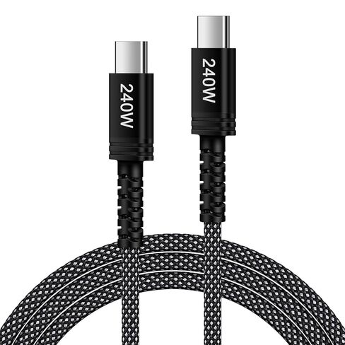 كابل USB C إلى USB C بطول 6 أقدام، سلك شاحن سريع 240 وات من النوع C، كابل شاحن هاتف USBC مضفر من النايلون لأجهزة Samsung S26 S25 Edge S24 Ultra S23 Z Flip Fold 7 6، iPhone 17 Air 16 15 Pro Laptops MacBook in Kuwait