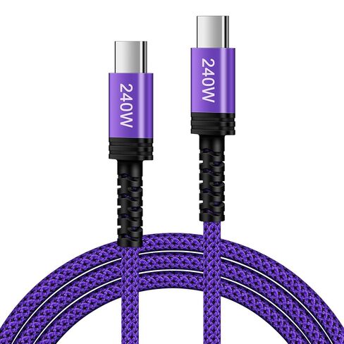 كابل USB C إلى USB C بطول 6 أقدام، سلك شاحن سريع 240 وات من النوع C، كابل شاحن هاتف USBC مضفر من النايلون لأجهزة Samsung S26 S25 Edge S24 Ultra S23 Z Flip Fold 7 6، iPhone 17 Air 16 15 Pro Laptops MacBook in Kuwait