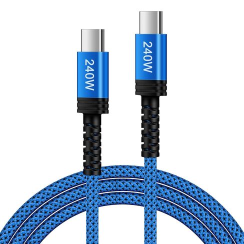 كابل USB C إلى USB C بطول 6 أقدام، سلك شاحن سريع 240 وات من النوع C، كابل شاحن هاتف USBC مضفر من النايلون لأجهزة Samsung S26 S25 Edge S24 Ultra S23 Z Flip Fold 7 6، iPhone 17 Air 16 15 Pro Laptops MacBook in Kuwait