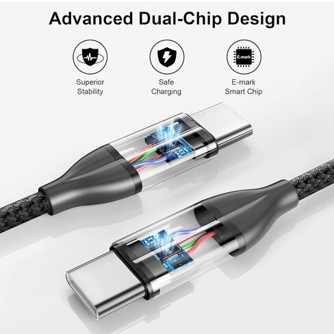 كابل USB C إلى USB C شحن سريع 100 وات، 2 كابل USB-C مضفر بطول 6 أقدام، سلك شاحن PD 5A لجهاز MacBook Pro/Air، iPad Pro، iPhone 17/16/15 Pro Max، Samsung Galaxy S25/S24، السفر في المكتب المنزلي in Kuwait