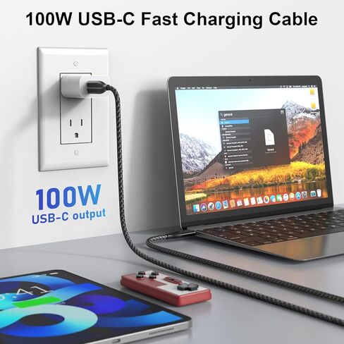 كابل USB C إلى USB C شحن سريع 100 وات، 2 كابل USB-C مضفر بطول 6 أقدام، سلك شاحن PD 5A لجهاز MacBook Pro/Air، iPad Pro، iPhone 17/16/15 Pro Max، Samsung Galaxy S25/S24، السفر في المكتب المنزلي in Kuwait