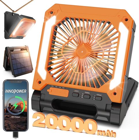 20000mAh Portable Fan Rechargeable with Solar Panel 2-in-1, 3 Speeds Cordless Battery Powered Fan with Led Lantern,Timer, Quiet USB-C Table Fan for Travel Tent Hurricane Office Home Bedroom(Green) in Kuwait