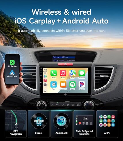 9 Inch Car Radio Stereo for Honda CRV 2012-2016 Wireless CarPlay Android Auto 5G WiFi GPS Navigation Touch Screen Bluetooth FM AM HD Backup Camera in Saudi Arabia