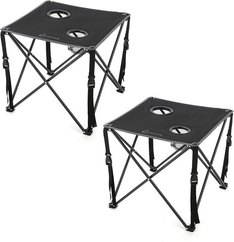 ARROWHEAD OUTDOOR 2-Pack 26" (66cm) Heavy-Duty Portable Camping Folding Table, 2 Cup Holders, Compact, Square, Carrying Case Included, Steel Frame, High-Grade 600D Canvas in Kuwait
