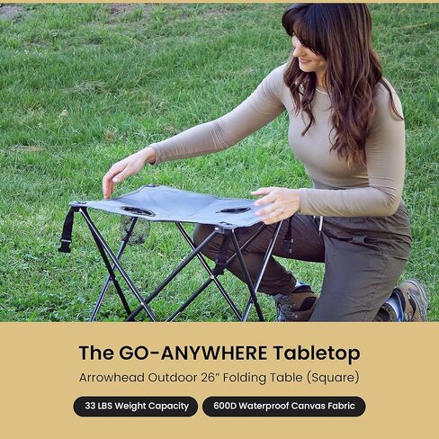 ARROWHEAD OUTDOOR 2-Pack 26" (66cm) Heavy-Duty Portable Camping Folding Table, 2 Cup Holders, Compact, Square, Carrying Case Included, Steel Frame, High-Grade 600D Canvas in Kuwait
