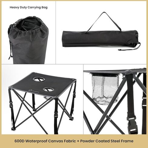 ARROWHEAD OUTDOOR 2-Pack 26" (66cm) Heavy-Duty Portable Camping Folding Table, 2 Cup Holders, Compact, Square, Carrying Case Included, Steel Frame, High-Grade 600D Canvas in Kuwait