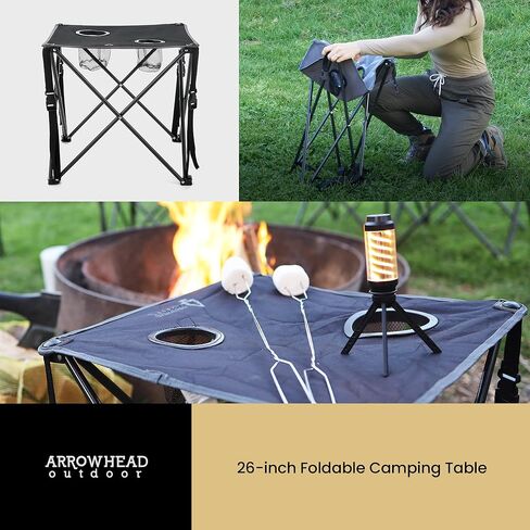 ARROWHEAD OUTDOOR 2-Pack 26" (66cm) Heavy-Duty Portable Camping Folding Table, 2 Cup Holders, Compact, Square, Carrying Case Included, Steel Frame, High-Grade 600D Canvas in Kuwait