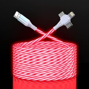 Light Up Multi 3-in-1 Flowing LED Breathing Lightning/Type C/Micro USB Car Glowing Charge Cable for iPhone,RGB Glowing Cord for Apple iPhone 15/14/13/12/11 Pro Max/XR/SE,iPad/Android/Samsung-6FT Red in Kuwait