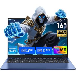FUNYET Gaming Laptop, 16 inch Laptop Computer 2026 with Window 11 Pro, 16GB RAM 512GB SSD, Int 13th Gen N150 Processor(up to 3.6GHz), Backlit Keyboard, Mini HDMI, FHD 1920 * 1200 in Saudi Arabia