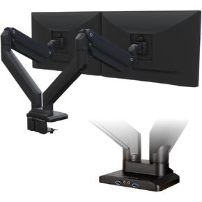 ذراع شاشة مزدوج UPLIFT DESK Crestview - حامل شاشة زنبركية غازية، يناسب شاشات 13-35 بوصة، متوافق مع VESA، تركيب بمشبك أو حلقة معدنية، يناسب المكاتب الدائمة والخيارات الرأسية (أسود) in Kuwait