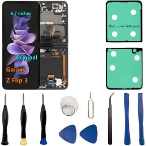 شاشة AMOLED أصلية 6.7 بوصة لهاتف Samsung Galaxy Z Flip 3 بديلة للشاشة Z Flip3 5G SM-F711U SM-F711U1 مجموعة محول رقمي لشاشة اللمس الداخلية القابلة للطي. (مع إطار أسود + غطاء خلفي لاصق + أدوات) in Kuwait