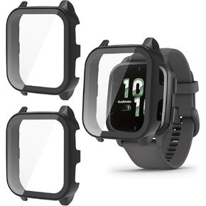 عبوتان من حافظة واقي شاشة الموسيقى Garmin Venu Sq 2/Sq 2 [تغطية كاملة]، ممتص الصدمات من البولي كربونات الصلب ملحقات حماية شاملة لـ Garmin Venu Sq 2 طبقة زجاجية مقسى مدمجة in Kuwait