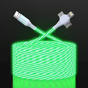 Light Up Multi 3-in-1 Flowing LED Breathing Lightning/Type C/Micro USB Car Glowing Charge Cable for iPhone,RGB Glowing Cord for Apple iPhone 15/14/13/12/11 Pro Max/XR/SE,iPad/Android/Samsung-6FT Green in Kuwait