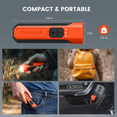ETENWOLF L2 Rechargeable Flashlight USB-C,6 Light Modes,Flat Flashlight with Red Beam,Super Bright LED Flash Light,Lightweight Handheld Flashlight for Home Camping Emergency Gift(Vivid Orange) in Kuwait