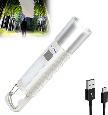Small Rechargeable LED Flashlight, 500LM Ultra-Lightweight Handheld Light with COB Side Light, Zoomable, 4 Modes, USB-C, Perfect for Camping, Power Outage, Home Emergency in Kuwait