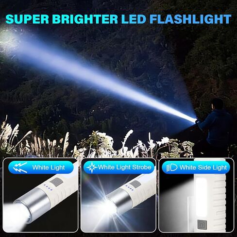 Small Rechargeable LED Flashlight, 500LM Ultra-Lightweight Handheld Light with COB Side Light, Zoomable, 4 Modes, USB-C, Perfect for Camping, Power Outage, Home Emergency in Kuwait