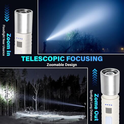 Small Rechargeable LED Flashlight, 500LM Ultra-Lightweight Handheld Light with COB Side Light, Zoomable, 4 Modes, USB-C, Perfect for Camping, Power Outage, Home Emergency in Kuwait