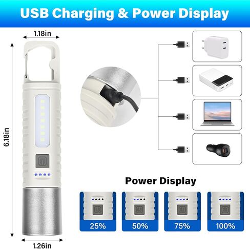 Small Rechargeable LED Flashlight, 500LM Ultra-Lightweight Handheld Light with COB Side Light, Zoomable, 4 Modes, USB-C, Perfect for Camping, Power Outage, Home Emergency in Kuwait