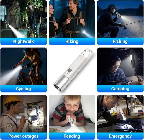 Small Rechargeable LED Flashlight, 500LM Ultra-Lightweight Handheld Light with COB Side Light, Zoomable, 4 Modes, USB-C, Perfect for Camping, Power Outage, Home Emergency in Kuwait