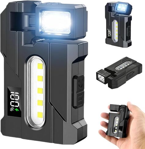 Rechargeable Mini Flashlight 500 Lumens, Rechargeable EDC Light, 3 Modes Dual Light with 90° Extendable & 270° Rotatable Head, Magnetic Keychain Flashlight for Outdoor, Camping, Emergency, Work in Kuwait