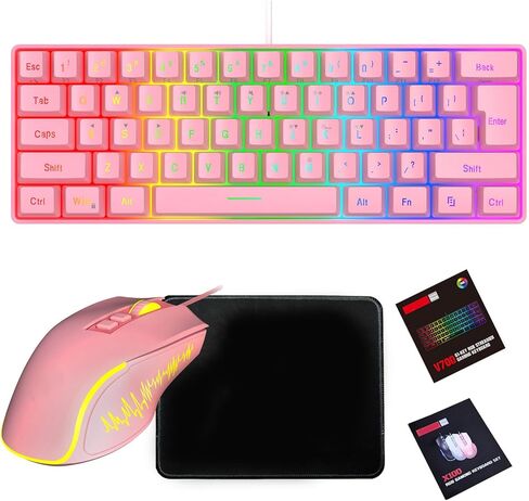 مجموعة لوحة مفاتيح وماوس للألعاب SUNGOOYUE RGB، تصميم مريح مع مفاتيح ميكانيكية وإضاءة خلفية قابلة للتخصيص، مستشعر بصري عالي الدقة، يتضمن لوحة ماوس، للكمبيوتر الشخصي La (أسود) in Kuwait