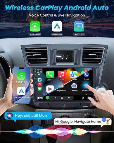 for Toyota Highlander 2008-2012 Radio Stereo Upgrade: Wireless CarPlay Android Auto Car Head Unit Replacement, 4G+64G Android 13 10.1 Inch IPS 1280x800 Screen, GPS Bluetooth DSP SWC Accessories Kit in Kuwait