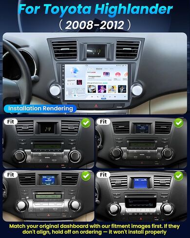 for Toyota Highlander 2008-2012 Radio Stereo Upgrade: Wireless CarPlay Android Auto Car Head Unit Replacement, 4G+64G Android 13 10.1 Inch IPS 1280x800 Screen, GPS Bluetooth DSP SWC Accessories Kit in Kuwait