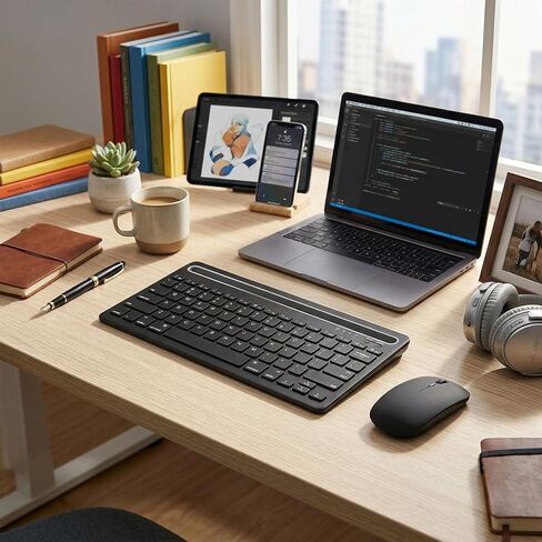 Bluetooth Keyboard, 2.4G Wireless Keyboard Mouse Combo Rechargeable Slim Portable with Dual Mode Connectivity and Quiet Typing, for PC Laptop Tablet Phone in Kuwait