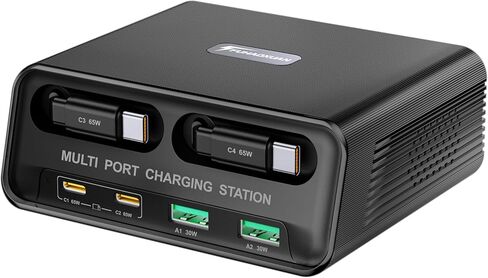 كتلة شاحن USB C قابلة للسحب 6 في 1، محطة شحن سريعة بقدرة 100 واط GaN لأجهزة متعددة مع كابلات مزدوجة قابلة للسحب، PD 65 واط متوافق مع MacBook Pro وDell وSteam Deck وiPhone 17/16 وGalaxy S26 in Kuwait