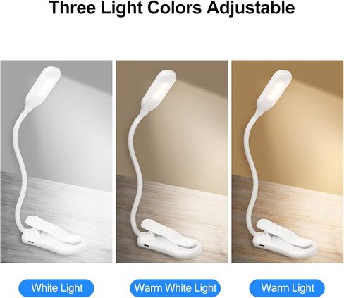 7 مصابيح LED للقراءة بمشبك على USB قابلة لإعادة الشحن و3 أوضاع ألوان 360 درجة مرنة معقوفة للعناية بالعين ضوء للسرير والسفر والعمل - 600 مللي أمبير في الساعة in Kuwait