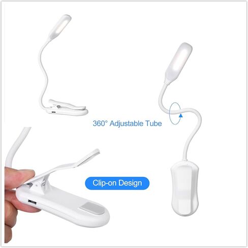 7 مصابيح LED للقراءة بمشبك على USB قابلة لإعادة الشحن و3 أوضاع ألوان 360 درجة مرنة معقوفة للعناية بالعين ضوء للسرير والسفر والعمل - 600 مللي أمبير في الساعة in Kuwait