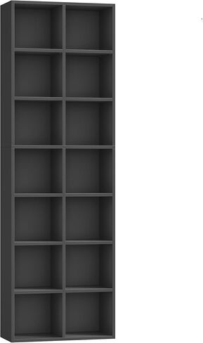 FOTOSOK 71'' Tall Bookshelf with 14 Cubes, 7 Tier Double Wide Black Bookshelf with 6 Adjustable Shelves, 19.6" Narrow Bookcase DVD/CD Media Storage, Space Saving Display Shelf Cabinet, Black in Saudi Arabia