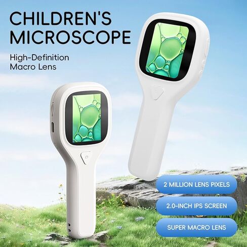 Zunate Handheld Digital Microscope for Kids Adults, 500X Magnification with 2MP HD Camera, 2 Inch Screen Portable Magnifying Glass, 6 LED Lights, USB Real Time PC Transmission for in Kuwait
