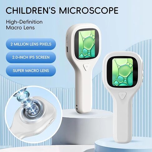Zunate Handheld Digital Microscope for Kids Adults, 500X Magnification with 2MP HD Camera, 2 Inch Screen Portable Magnifying Glass, 6 LED Lights, USB Real Time PC Transmission for in Kuwait