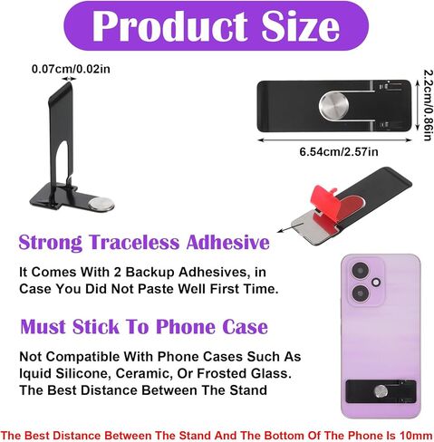 Phone Kickstand Attachment Ultra-Thin Kickstand for Phone Case Vertical Horizontal Metal MobilePhone Holder Portable Foldable Case Stand Black in Kuwait