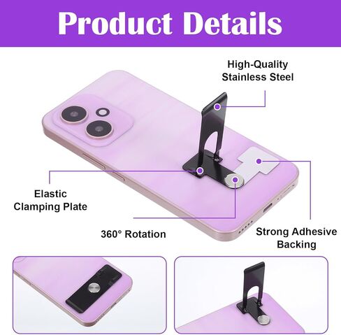 Phone Kickstand Attachment Ultra-Thin Kickstand for Phone Case Vertical Horizontal Metal MobilePhone Holder Portable Foldable Case Stand Black in Kuwait